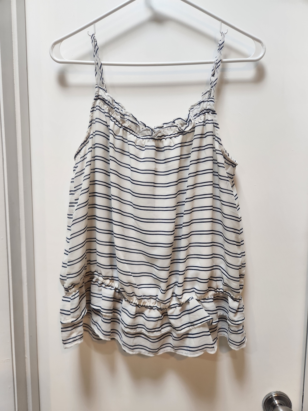 Banana Republic White and Navy Striped Spaghetti Strap Camisole